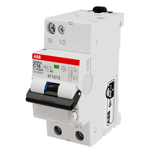 ABB RCBO, 16A Current Rating, 1P+N Poles, 30mA Trip Sensitivity, Type C
