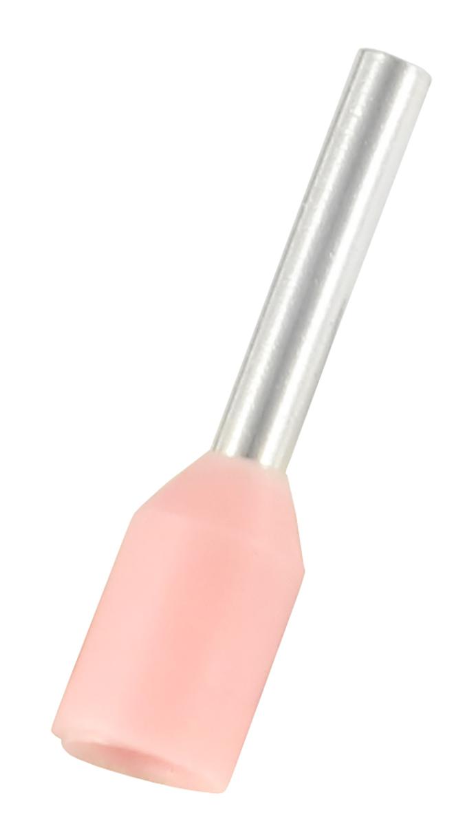 RS PRO Insulated Crimp Bootlace Ferrule, 6mm Pin Length, 0.8mm Pin Diameter, 0.34mm² Wire Size, Pink