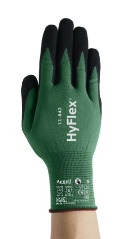Ansell HyFlex 11-842 Green Nylon Work Gloves, Size 11, Nitrile Foam Coating