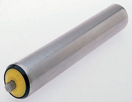 Interroll Stainless Steel Round Conveyor Roller Spring Loaded 50mm Dia. x 350mm L, Stainless Steel, 10mm Spindle, 380mm