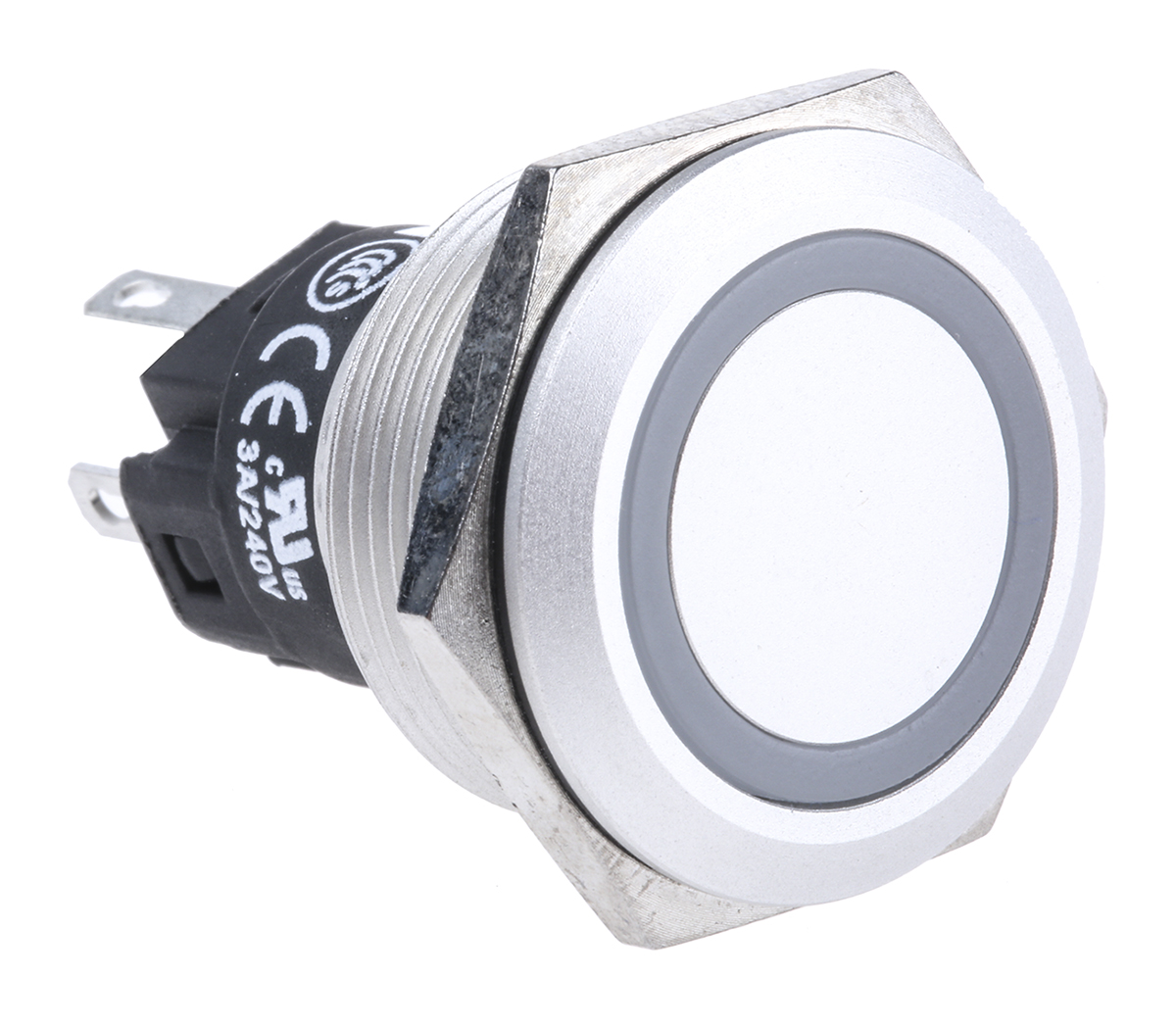 EAO 82 Series Illuminated Push Button Switch, Momentary, Panel Mount, 22.3mm Cutout, SPDT, Green LED, 240V, IP65, IP67