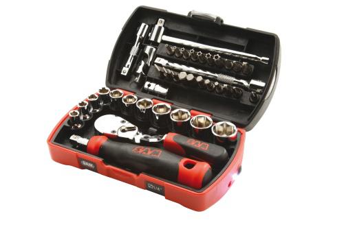 SAM 39-Piece Metric 1/4 in Standard Socket/Bit Set with Ratchet, 6 point; Hex Bit; Phillips Bit; Pozidriv Bit; Slotted