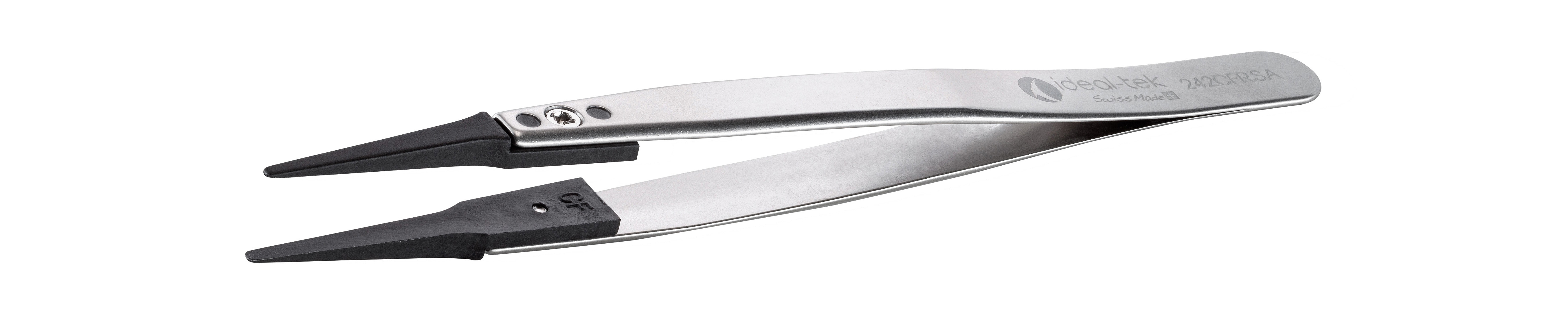 ideal-tek 130 mm, PA66/CF30 (Tip), Stainless Steel (Body), Flat; Rounded, ESD Tweezers