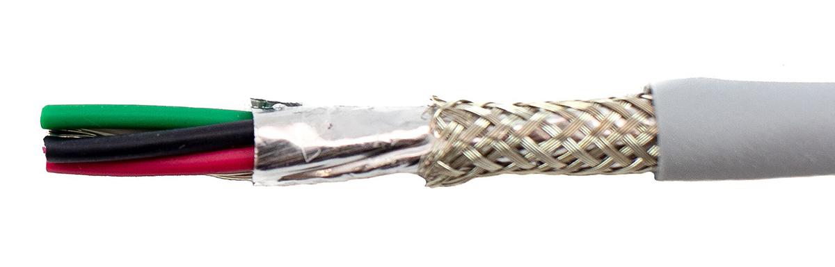 Alpha Wire Ecogen Ecocable Mini Control Cable, 4 Cores, 0.38 mm² 22 AWG, Screened, 30 m, Grey Modified Polyphenylene