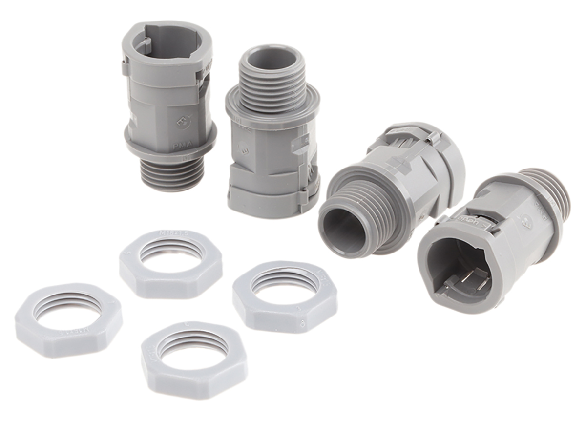 PMA Straight, Conduit Fitting, 16mm Nominal Size, M16, PA 6, Grey IP66 rating