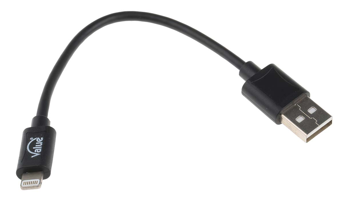 RS PRO USB 2.0, Male USB A to Male Lightning, 150mm