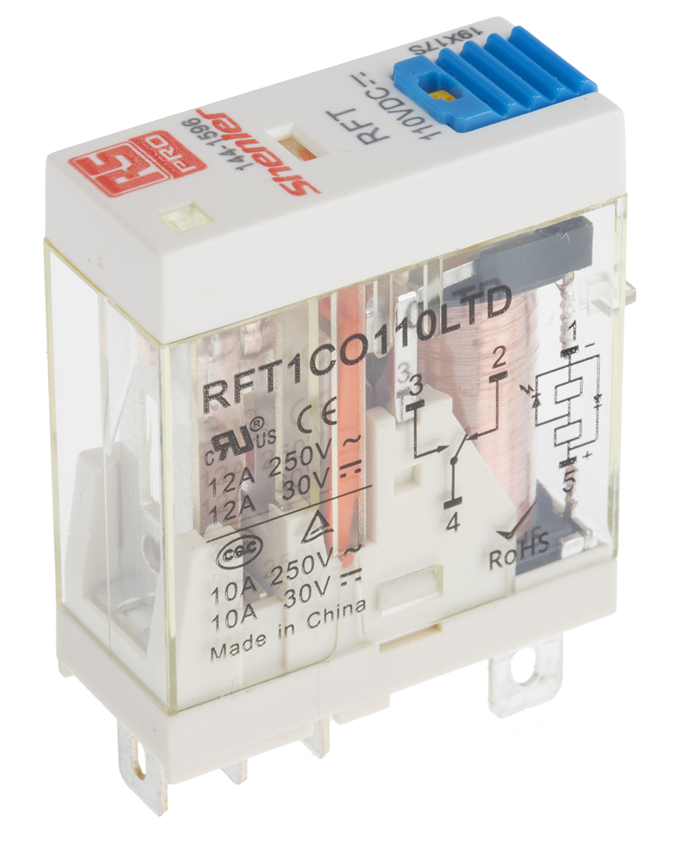 RS PRO Plug In Power Relay, 110V dc Coil, 10A Switching Current, SPDT
