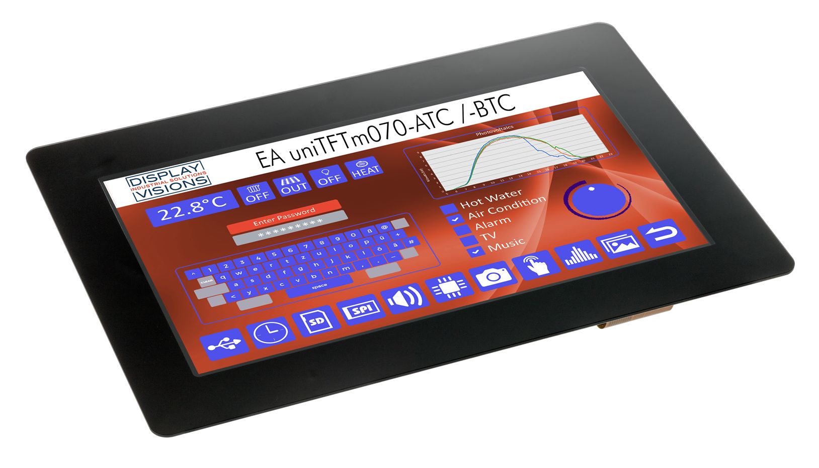 Display Visions EA UNITFTM070-BTC TFT LCD Colour Display / Touch Screen, 7in WSVGA, 1024 x 600pixels