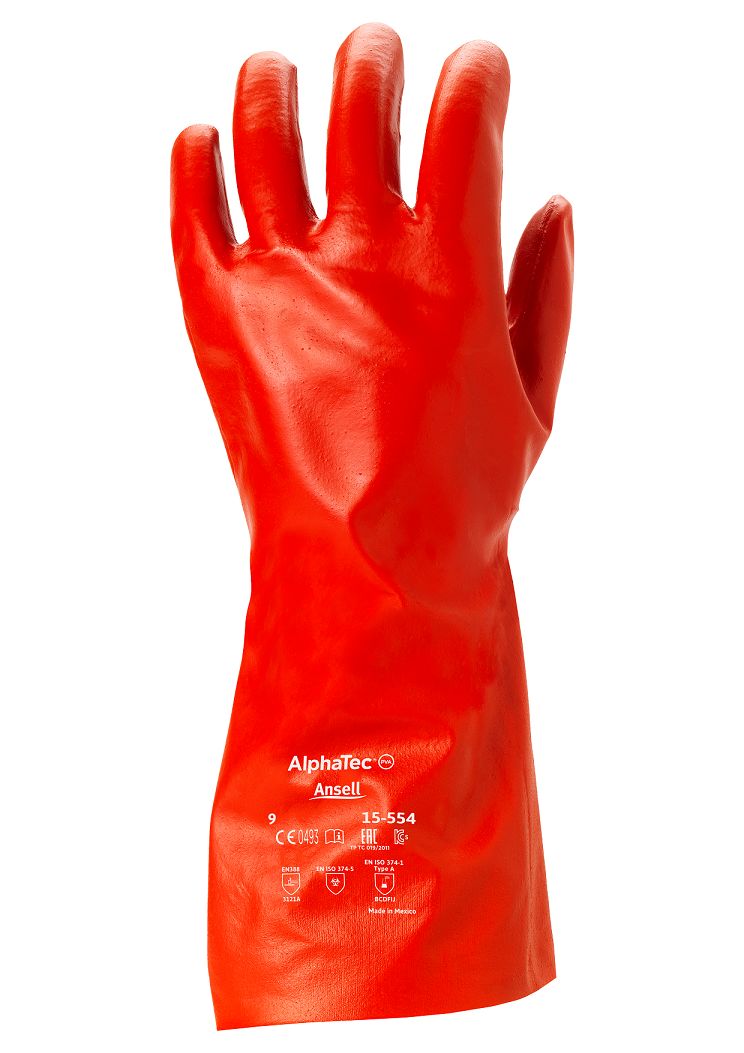 Ansell AlphaTec 15-554 Red Polyvinyl Chloride Work Gloves, Size 9