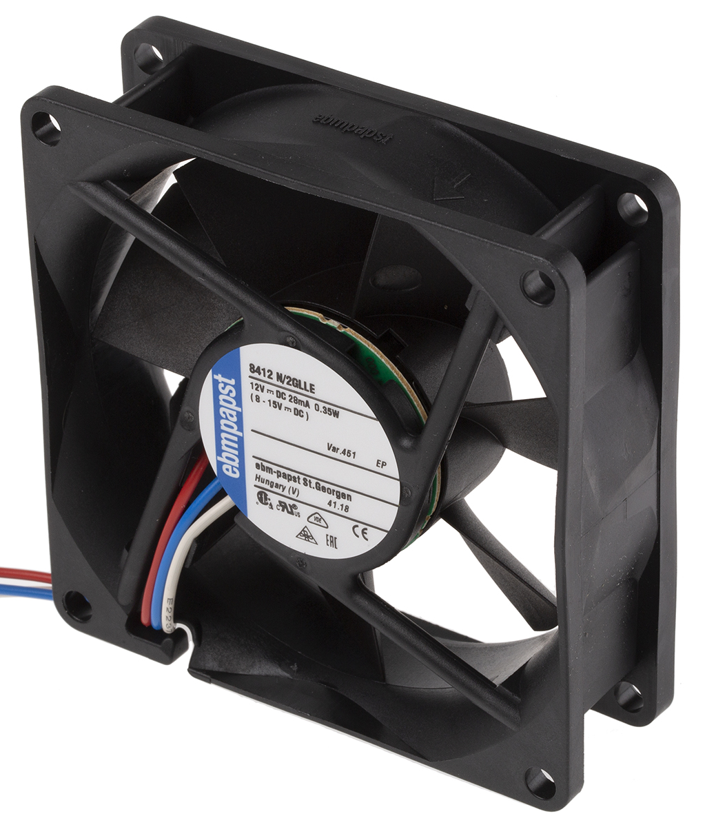 ebm-papst 8400 N Series Axial Fan, 12 V dc, DC Operation, 20m³/h, 350mW, 80 x 80 x 25mm