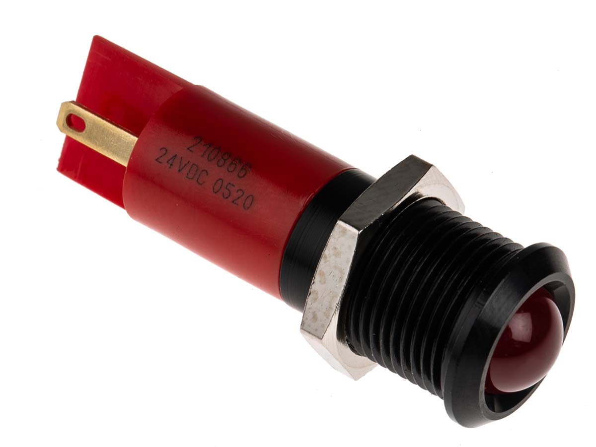 RS PRO Red Panel Mount Indicator, 24V dc, 14mm Mounting Hole Size, Solder Tab Termination