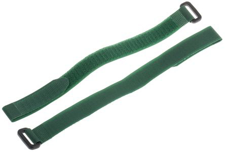 RS PRO Cable Tie, Hook and Loop, 300mm x 20 mm, Green Nylon, Pk-10
