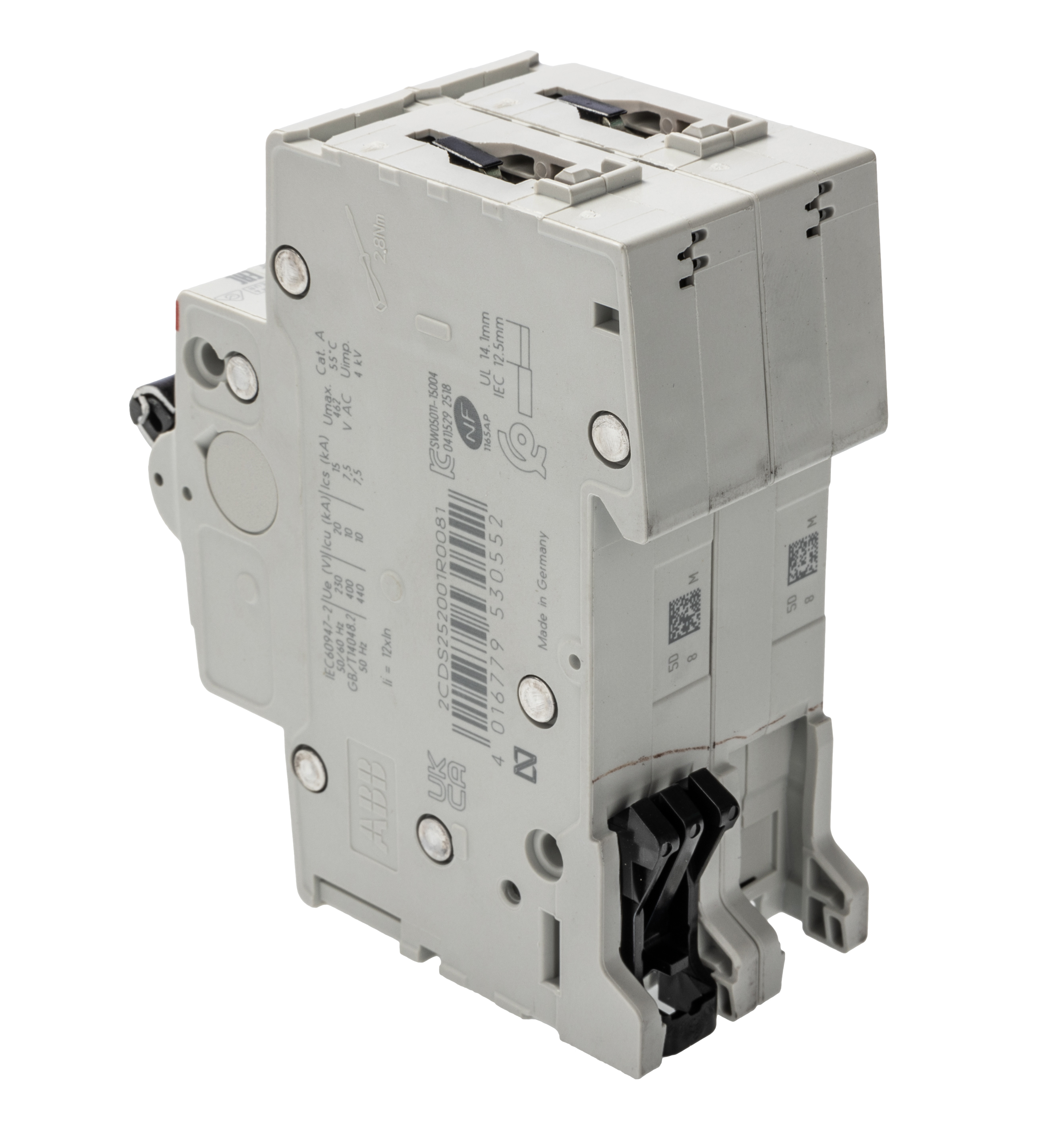ABB System Pro M Compact S200 MCB, 2P, 8A Curve D, 400V AC, 125V DC, 10 kA Breaking Capacity
