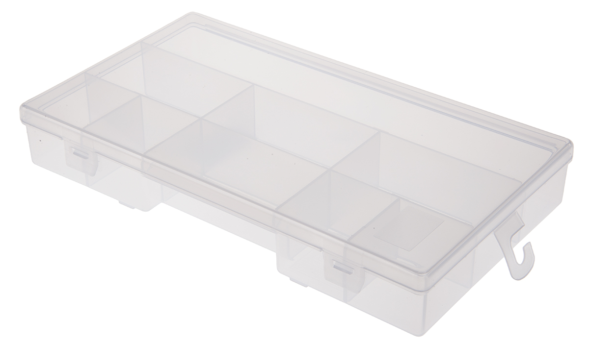 RS PRO 9 Cell Transparent PP Compartment Box, 38mm x 245mm x 143mm