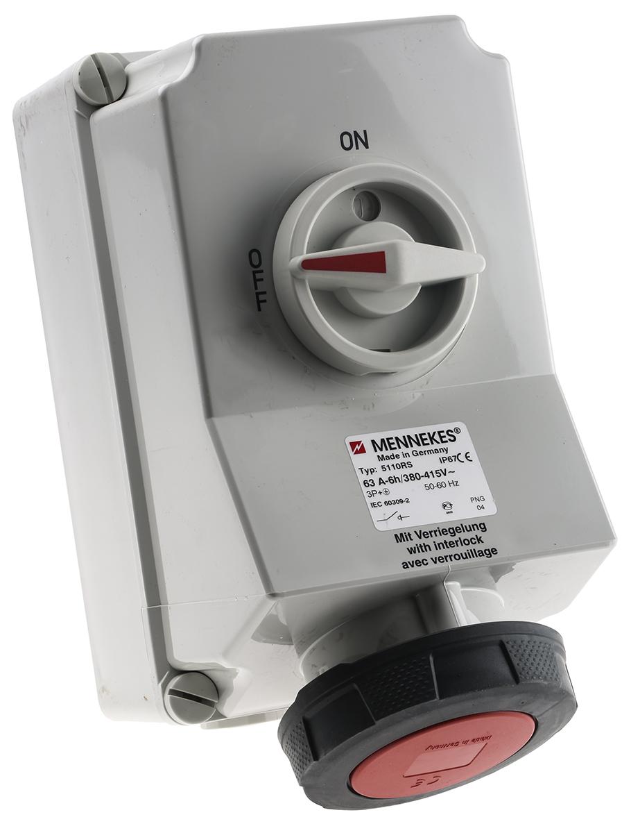 MENNEKES Switchable IP67 Industrial Interlock Socket 3P+E, Earthing Position 6h, 63A, 400 V