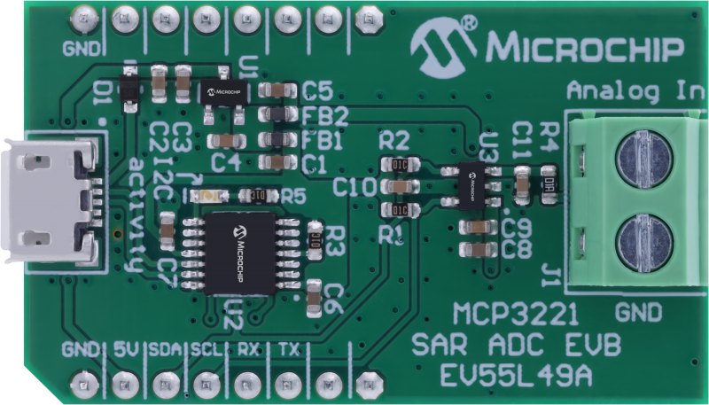 Microchip EV55L49A, MCP3221 SAR ADC Evaluation Board Evaluation Board Evaluation Board for MCP3221 for MCP3221