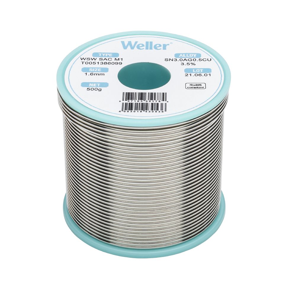 Weller Wire, 1.6mm Lead Free Solder, 217-221°C Melting Point