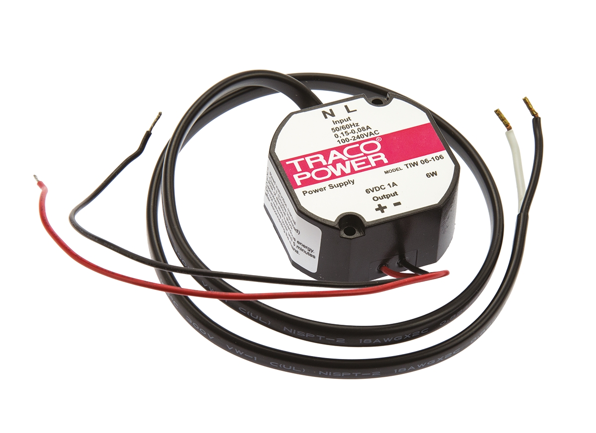 TRACOPOWER Switching Power Supply, TIW 06-106, 6V dc, 1A, 6W, 1 Output, 93 → 264V ac Input Voltage