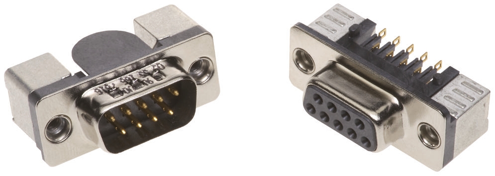 HARTING D-Sub Standard 9 Way Right Angle SMT D-sub Connector Plug, 2.76mm Pitch, with 4-40 UNC Female Screwlocks,