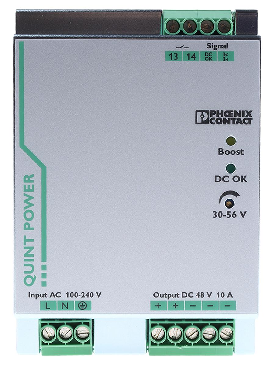 Phoenix Contact QUINT POWER Switched Mode DIN Rail Power Supply, 85 → 264V ac ac Input, 48V dc dc Output, 10A