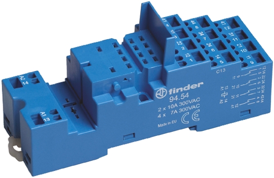 Finder 94 250V ac DIN Rail Relay Socket, for use with 55.32 - 55.34 Series Relays and 85.04 Series Timers