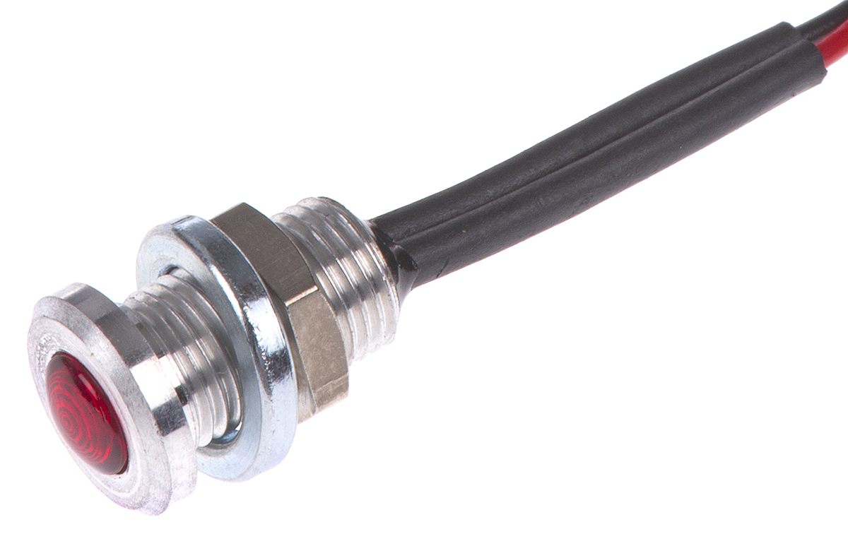 Oxley Red Panel Mount Indicator, 1.9V dc, 6.4mm Mounting Hole Size, Lead Wires Termination, IP66