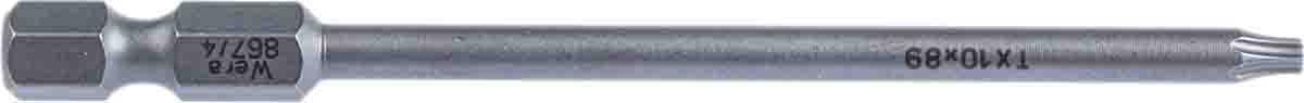 Wera Torx Screwdriver Bit, TX 10 Tip, 1/4 in Drive, Hexagon Drive, 89 mm Overall