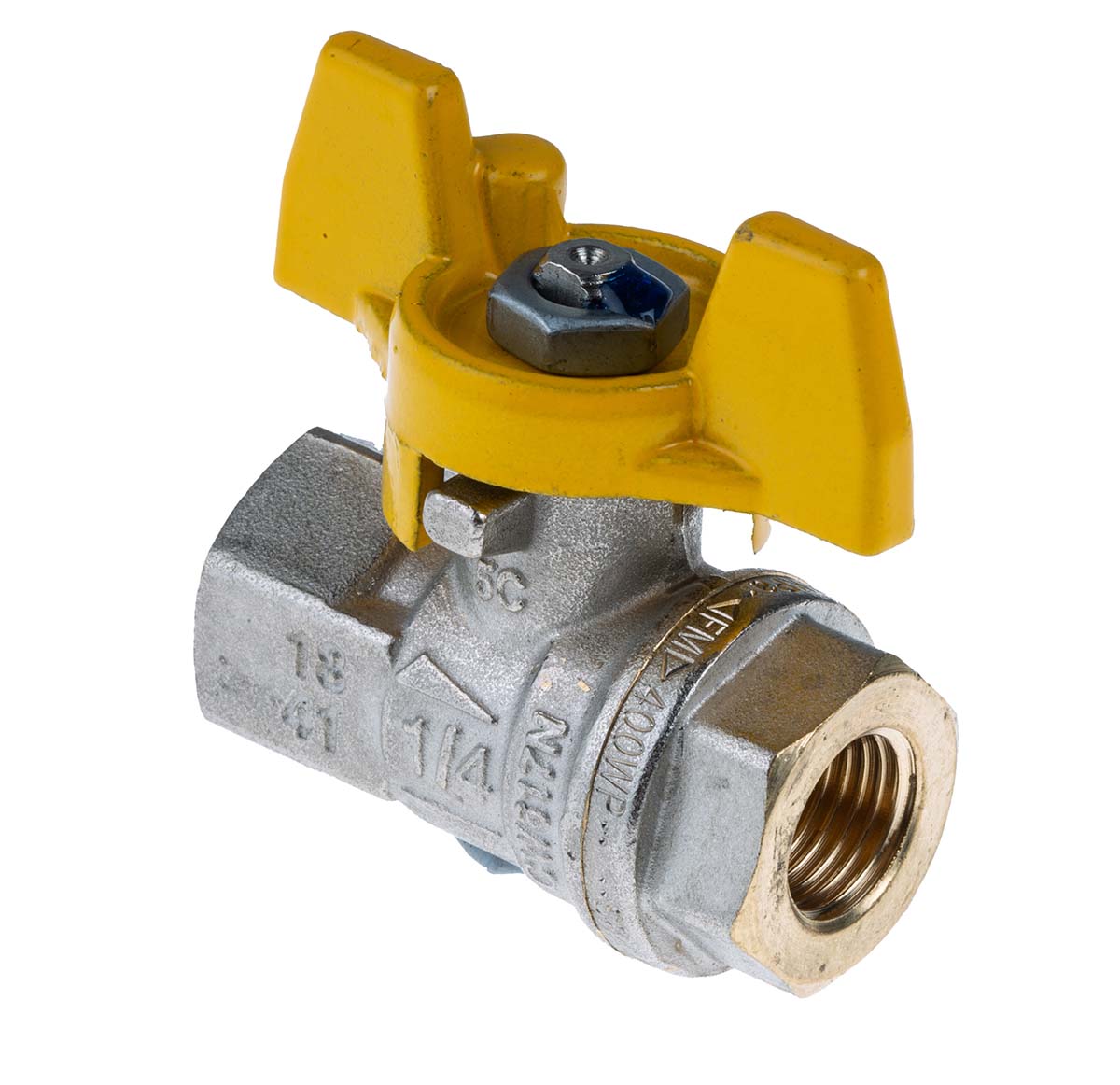 RS PRO Brass Full Bore, 2 Way, Ball Valve, Threaded, BSPP 1/4in, 40 → 30bar Operating Pressure