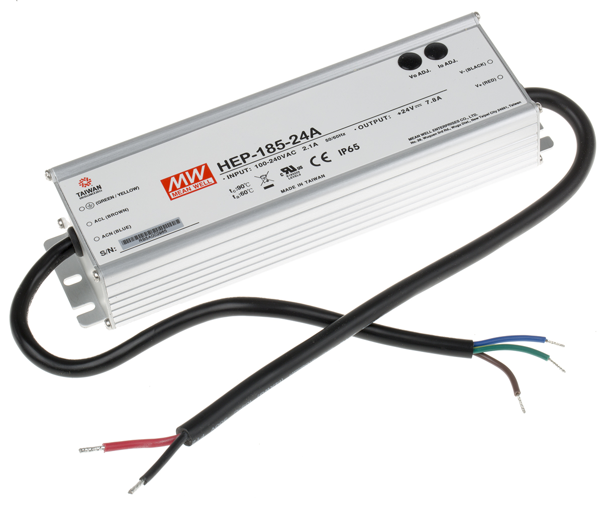MEAN WELL Switching Power Supply, HEP-185-24A, 24V dc, 7.8A, 187W, 1 Output, 127 → 431 V dc, 90 → 305 V