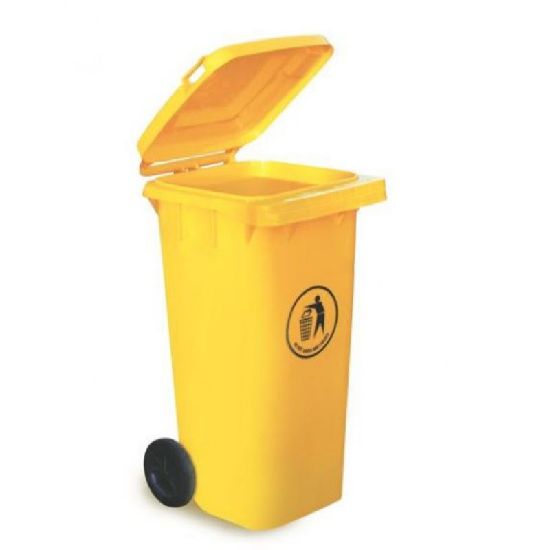 RS PRO 120L Yellow Flip Polypropylene Dustbin