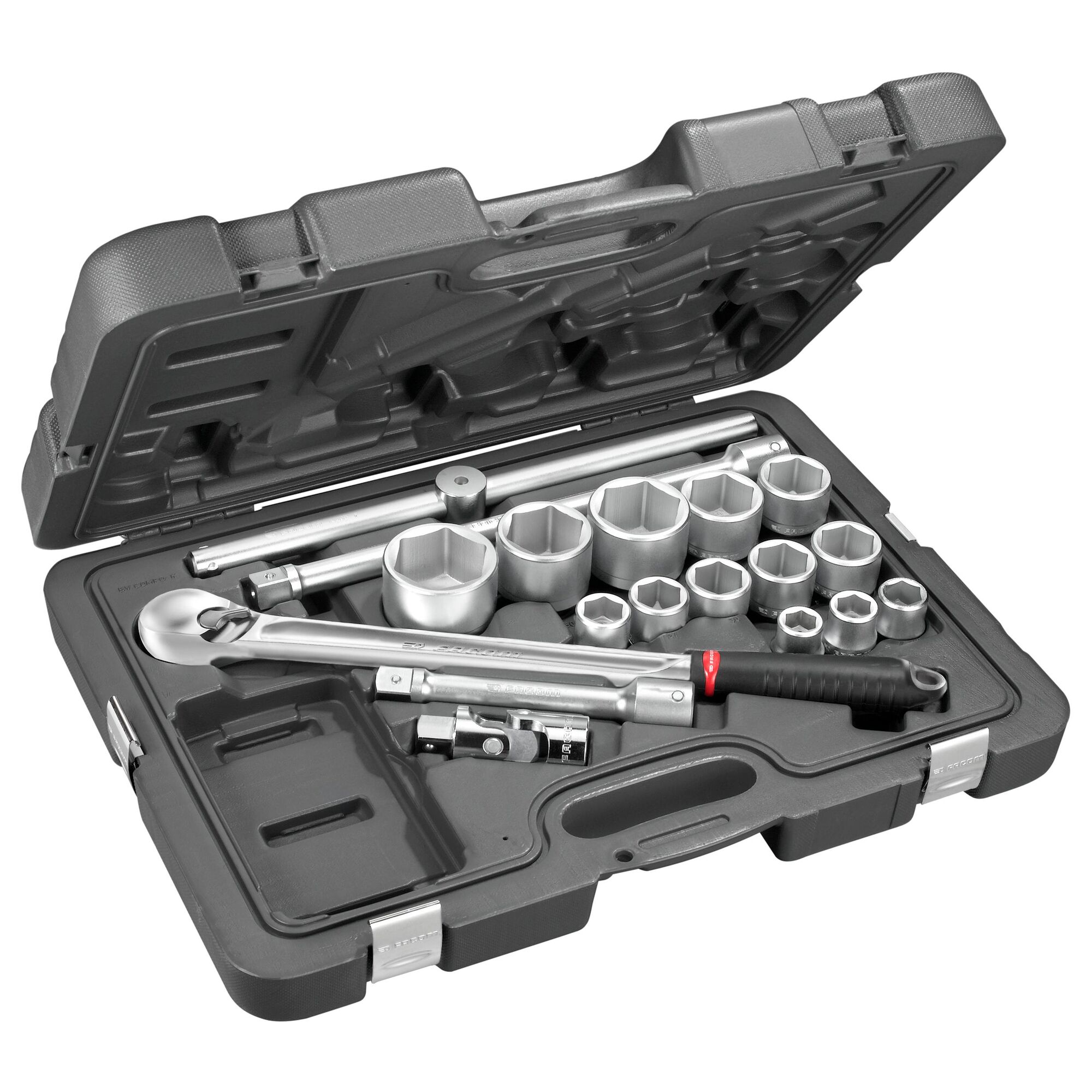 Facom 15-Piece Metric 3/4 in Standard Socket Set with Ratchet, 6 point