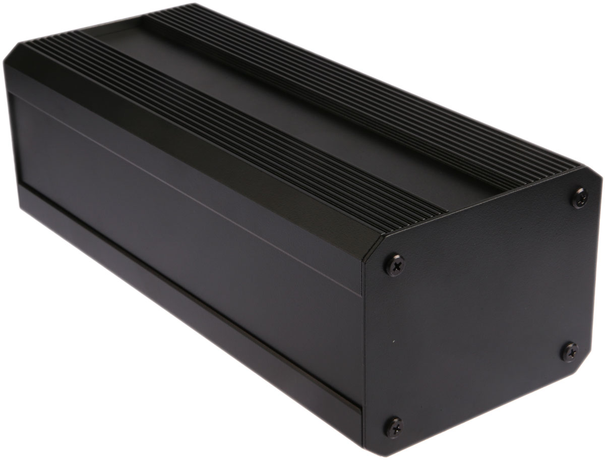 RS PRO Black Extruded Aluminium Heat Sink Case, IP40, Black Lid, 300 x 100 x 130mm