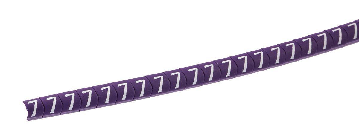 HellermannTyton Helagrip Slide On Cable Markers, White on Violet, Pre-printed "7", 2 → 5mm Cable, 515-03952