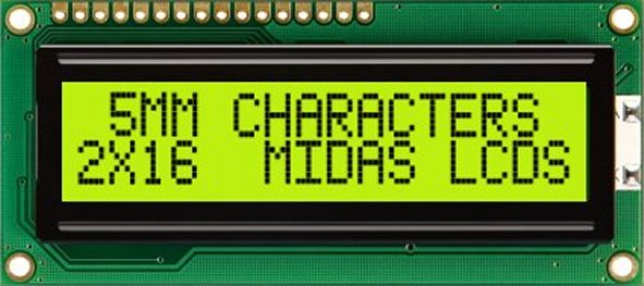 Midas MC21605C6WK-SPTLY-V2 Alphanumeric LCD Alphanumeric Display, 2 Rows by 16 Characters