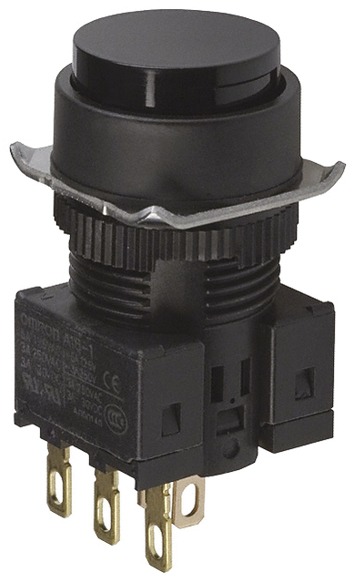Omron A16 Series Push Button, Momentary, Panel Mount, 16mm Cutout, SPDT, IP40