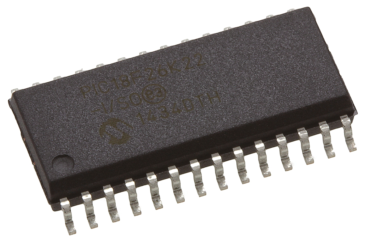 Microchip, 8 bit PIC, PIC18F2XK22 Microcontroller, 64 MHz, 64kB FLASH, 28-Pin SOIC