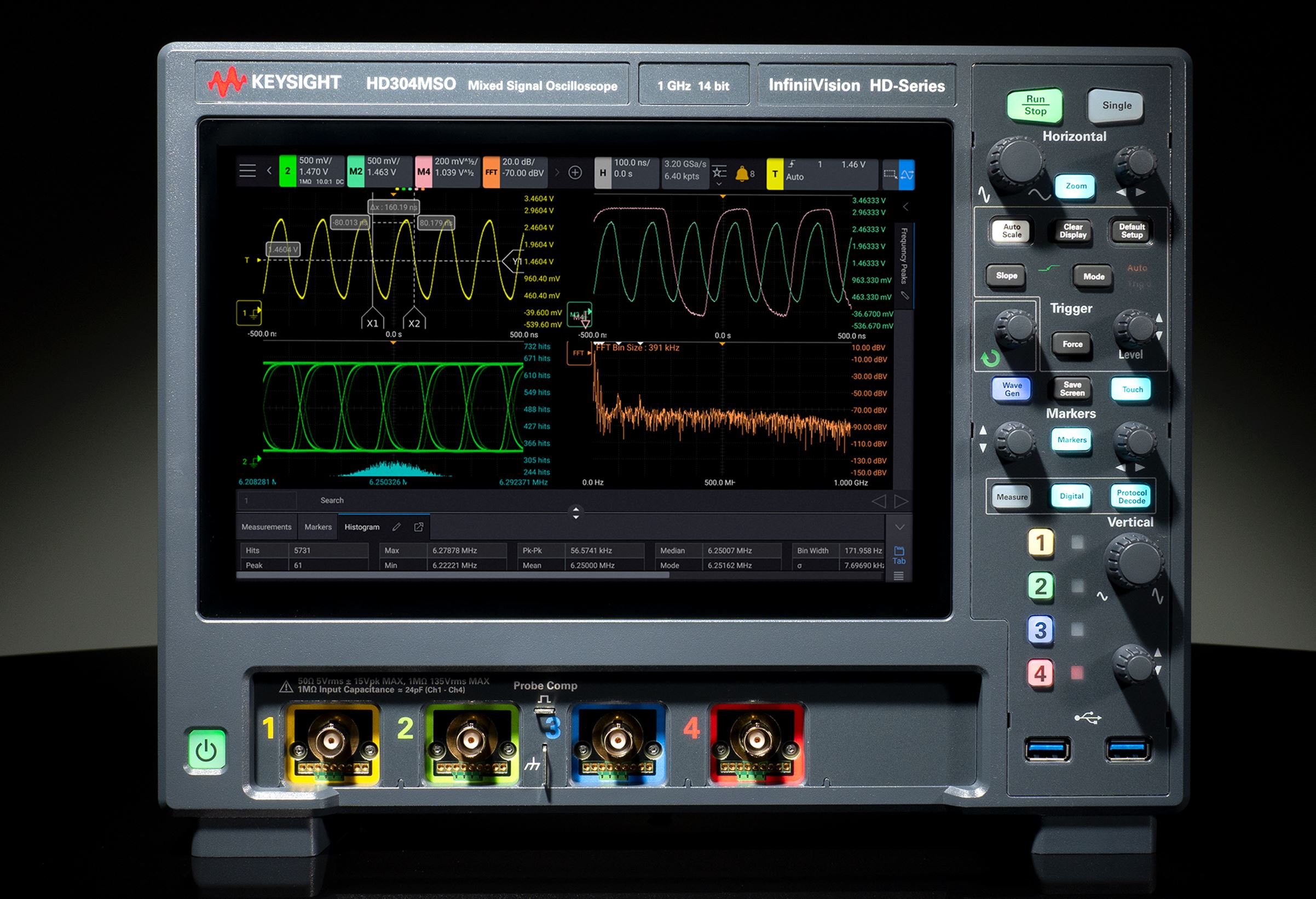 Keysight Technologies HD304MSO-350 HD3 Series, 350MHz Bench Oscilloscope, 4 Analogue Channels, 16 Digital Channels