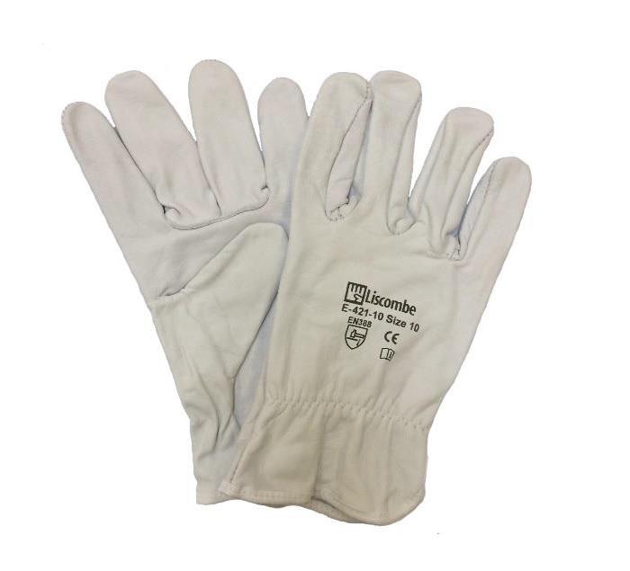 Liscombe Grey Leather Work Gloves, Size 9, Leather Coating