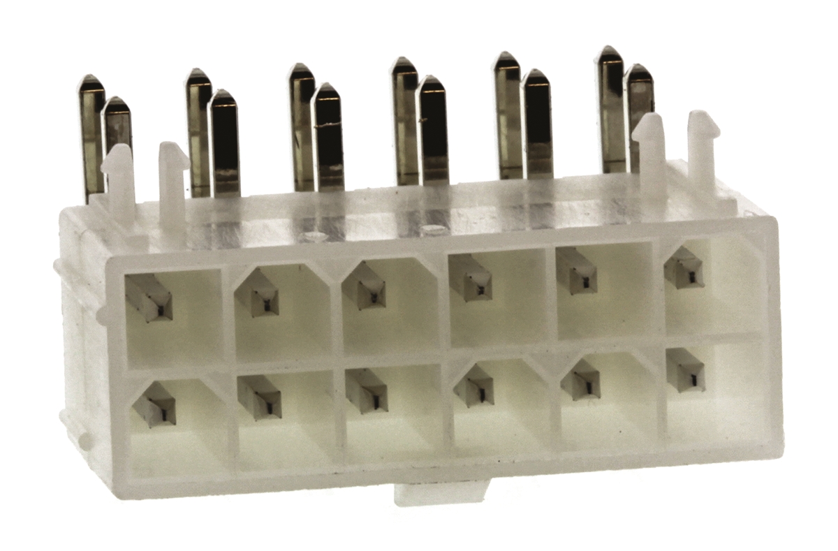 Molex Mini-Fit Jr Series Right Angle Through Hole PCB Header, 12 Contact(s), 4.2 mm Pitch, 2 Row, Shrouded