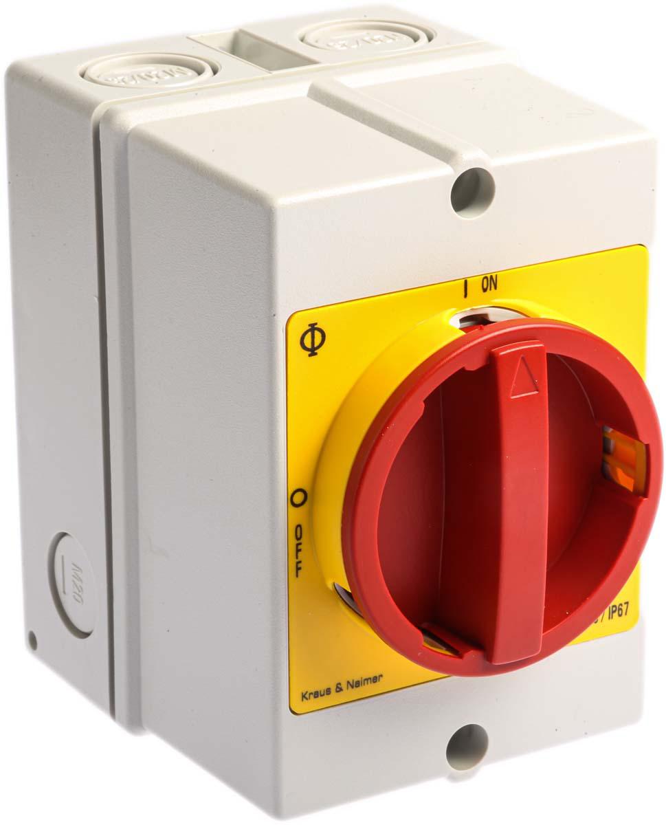 Kraus & Naimer 3P Pole Isolator Switch - 25A Maximum Current, 7.5kW Power Rating, IP66, IP67
