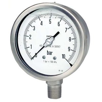RS PRO BSP 1/2in Analogue Pressure Gauge 3bar Bottom Entry 100mm Outside Diameter