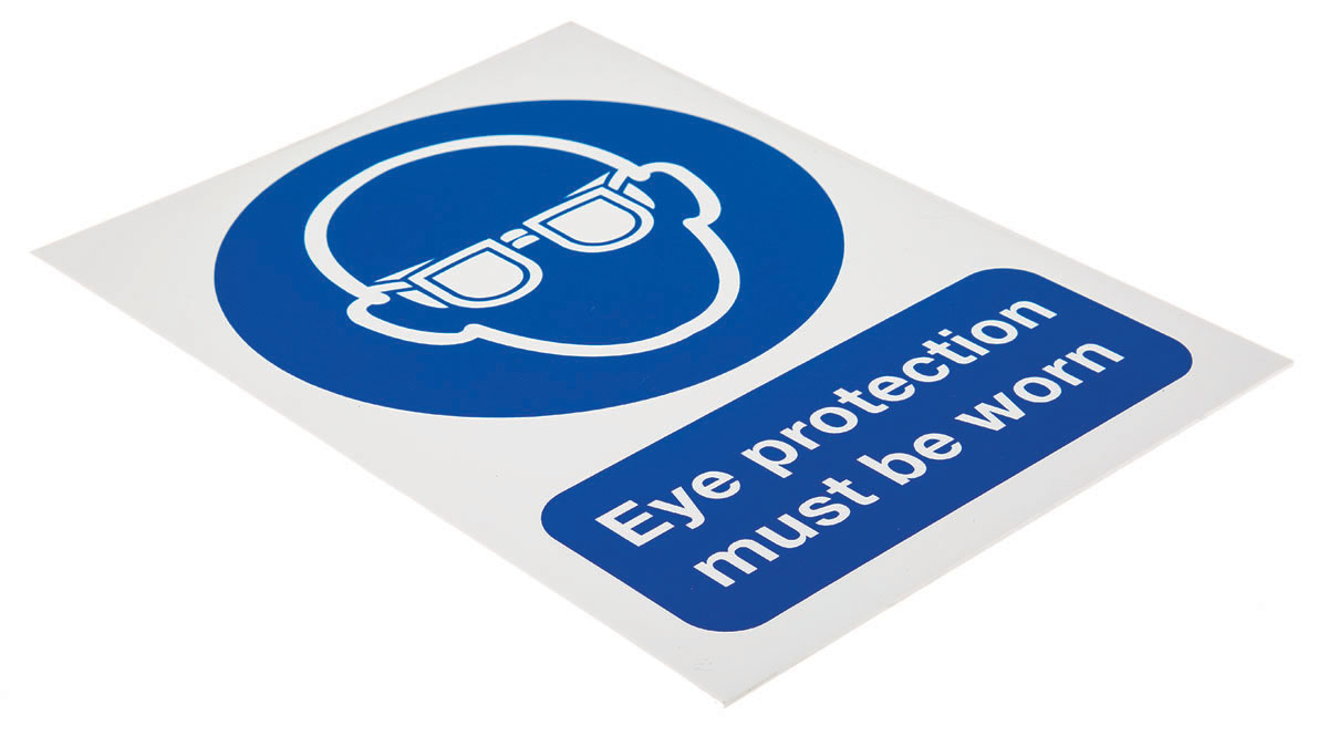 RS PRO PP Rigid Plastic Mandatory Eye Protection Sign With English Text