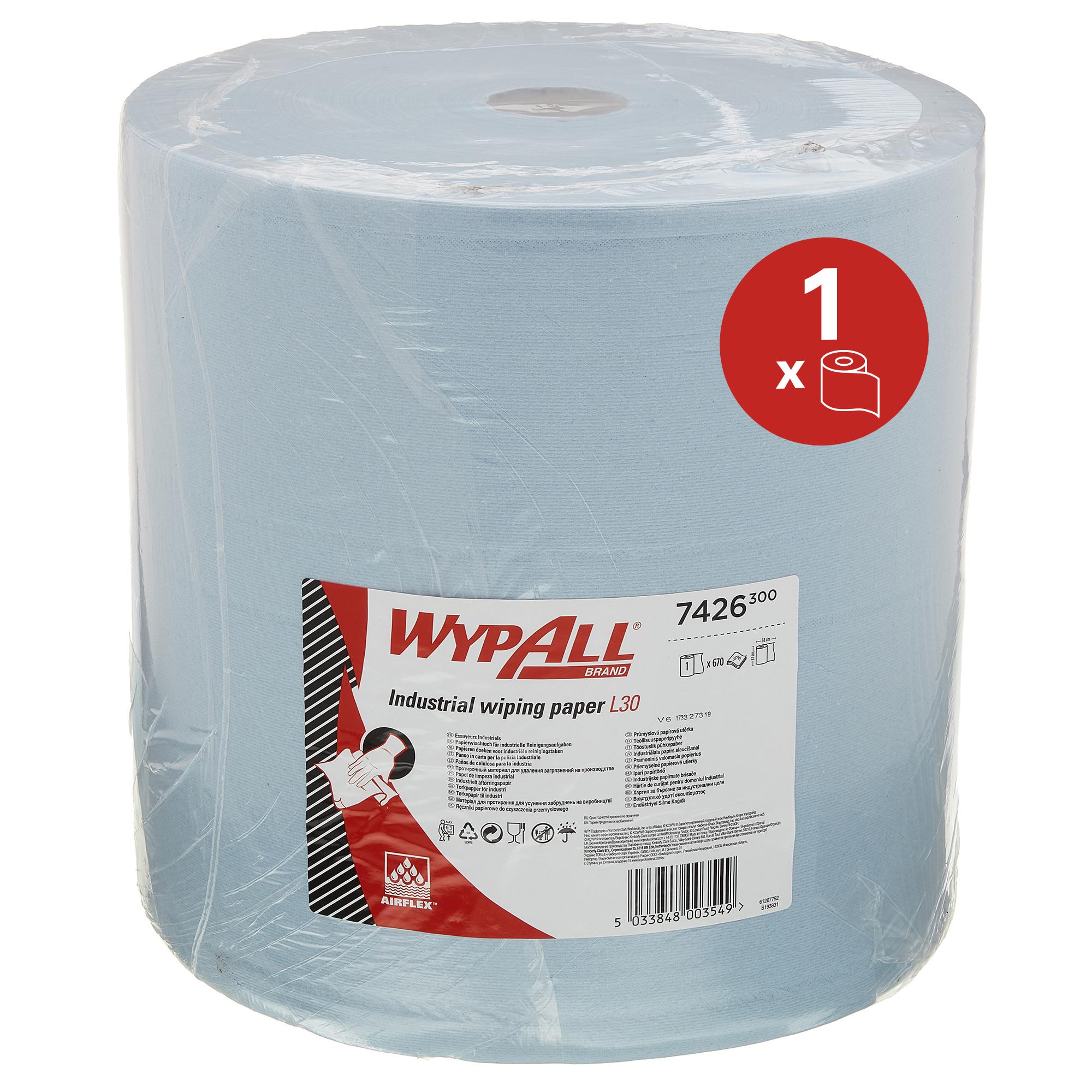 WYPALL WypAll L30 General Clean (7426) Heavy Duty Towels Blue Paper Towel, 380 x 330mm, 3-Ply, 670 Sheets