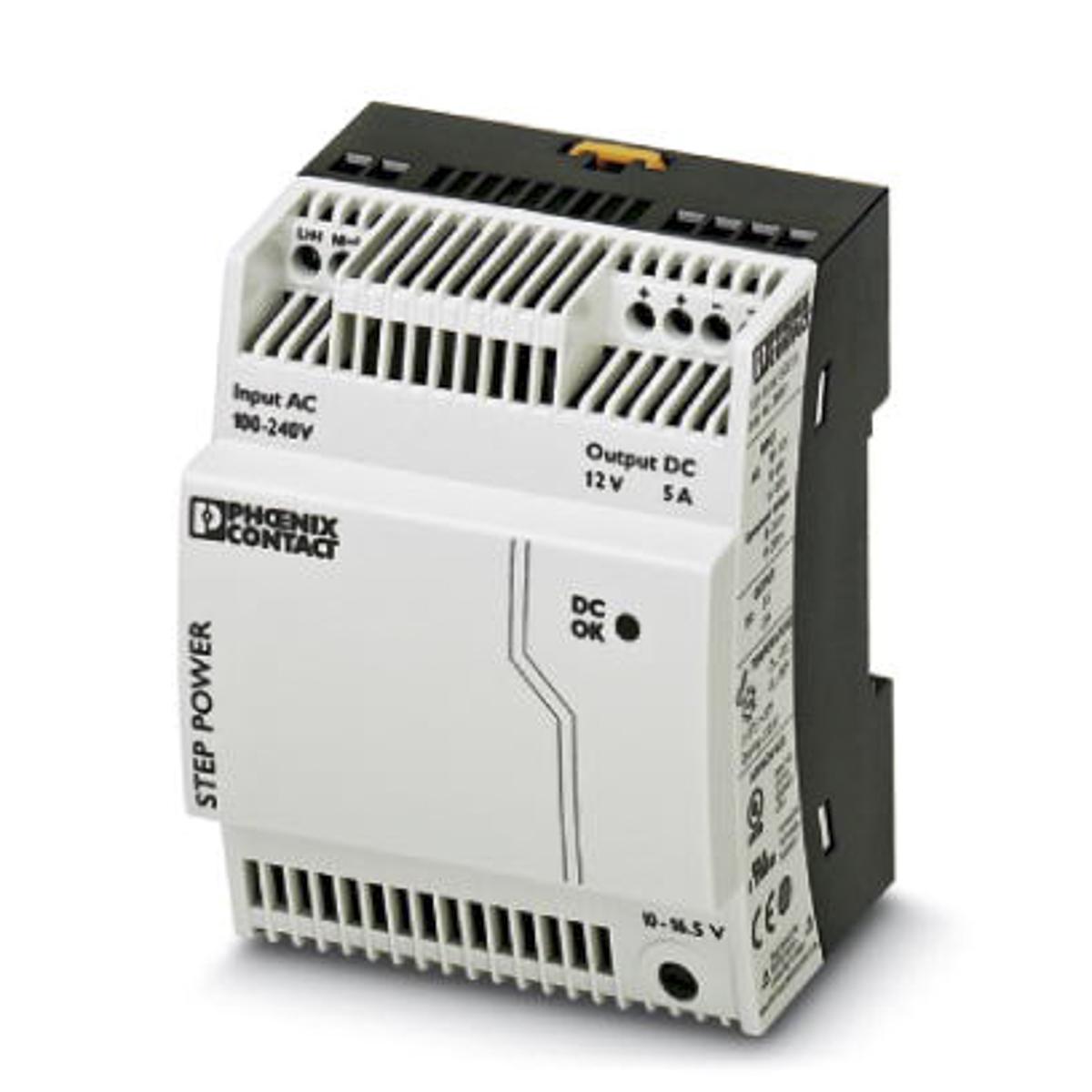Phoenix Contact STEP POWER Switched Mode DIN Rail Power Supply, 85 → 264V ac ac Input, 12V dc dc Output, 5A