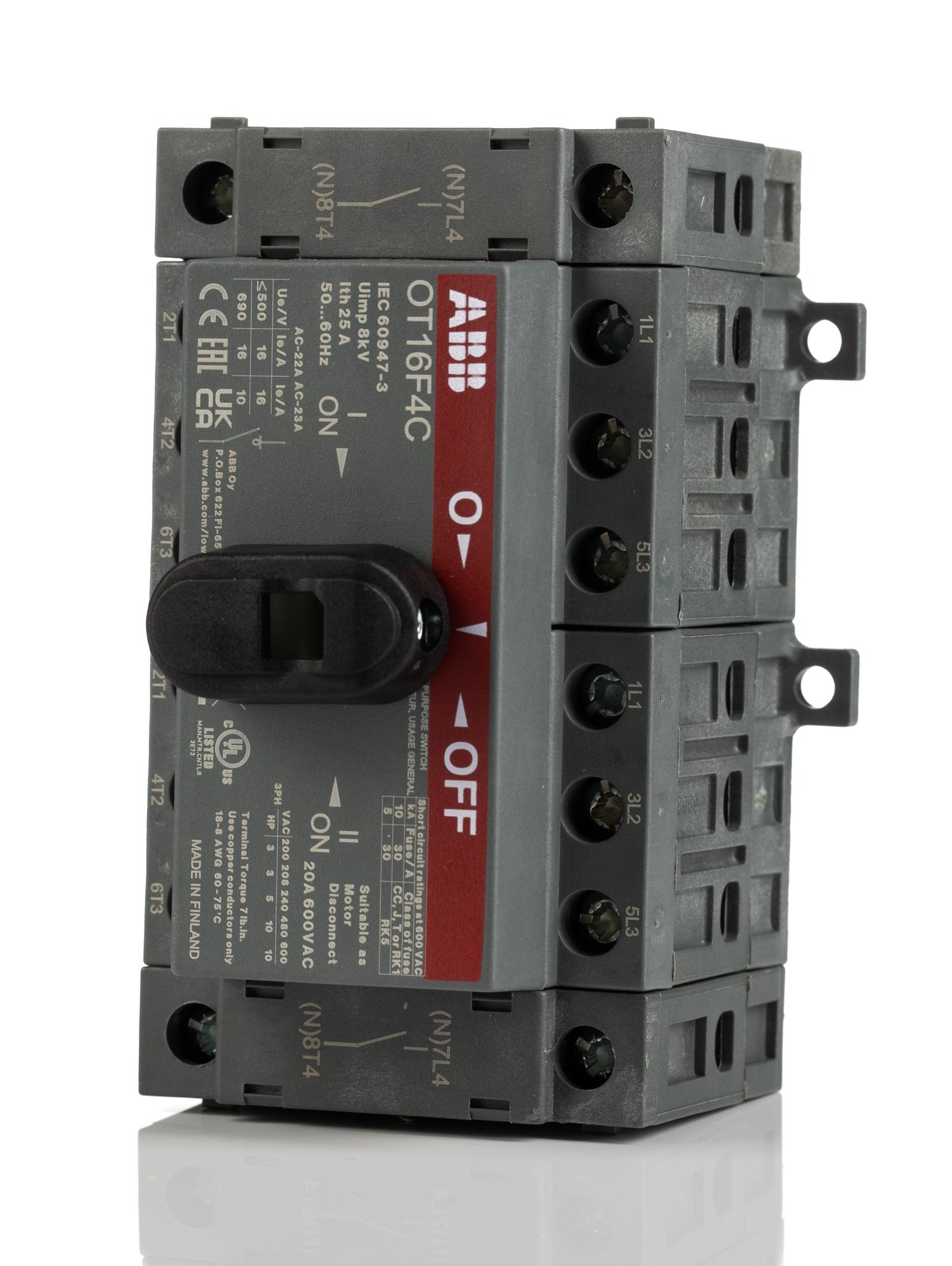 ABB 4P Pole DIN Rail Non Fused Isolator Switch - 16A Maximum Current, IP20