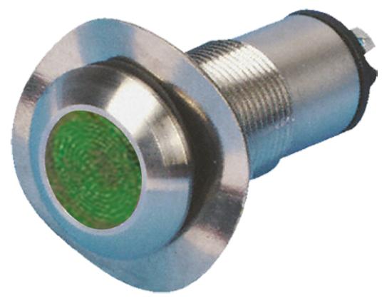 Marl Green Panel Mount Indicator, 12V dc, 13mm Mounting Hole Size, Solder Tab Termination, IP67