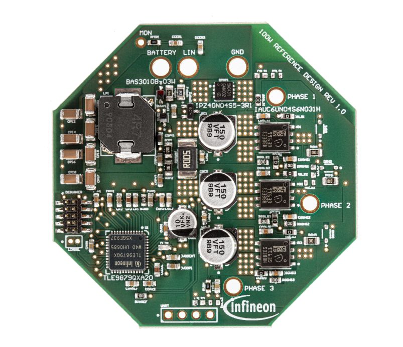 Infineon REF_WATERPUMP100W 3-Phase Motor Drive for MOTIX TLE9879QXW40 and IAUC60N04S6N031H for 3Phase Automotive