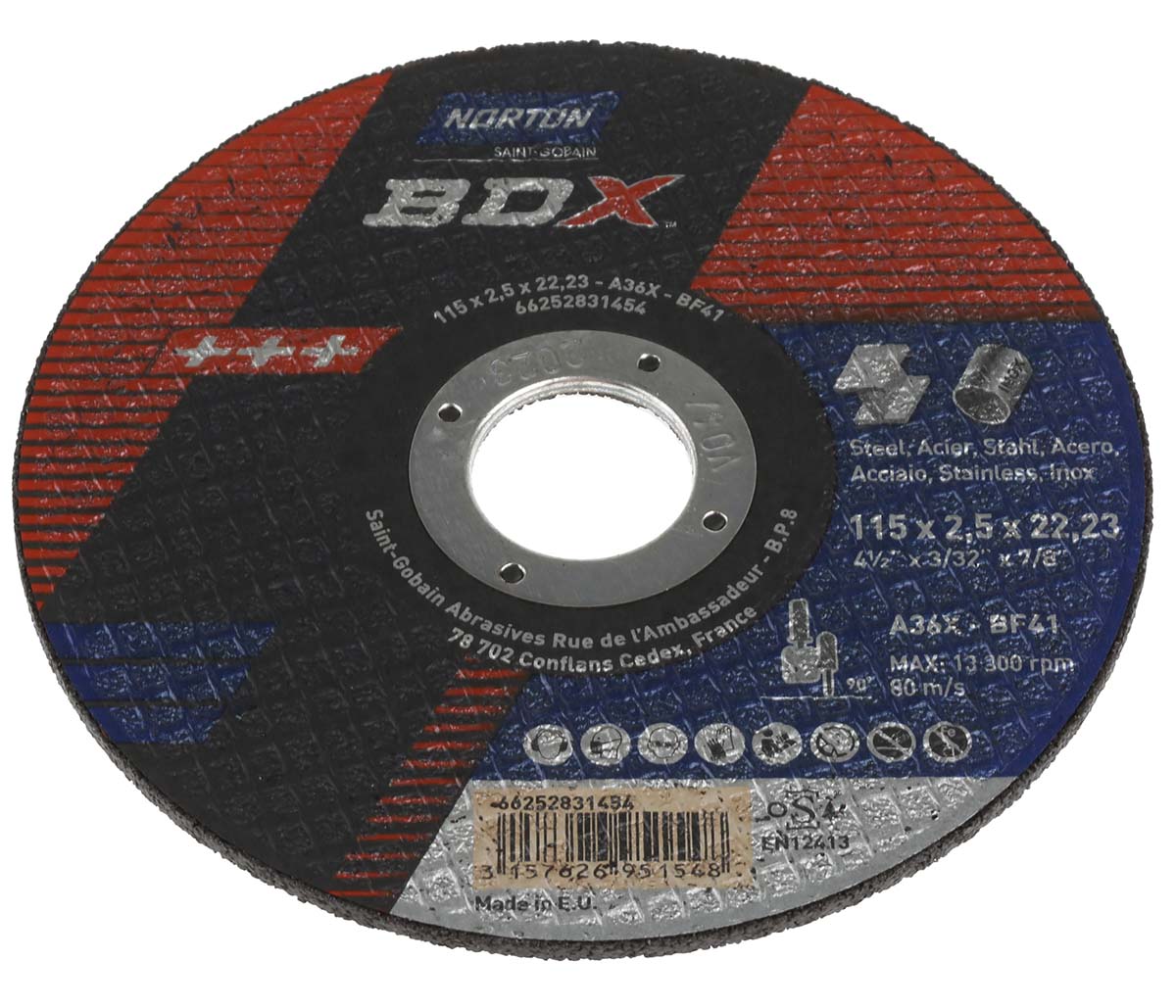 Norton Cutting Disc Aluminium Oxide Cutting Disc, 115mm x 2.5mm Thick, P36 Grit, 5 in pack