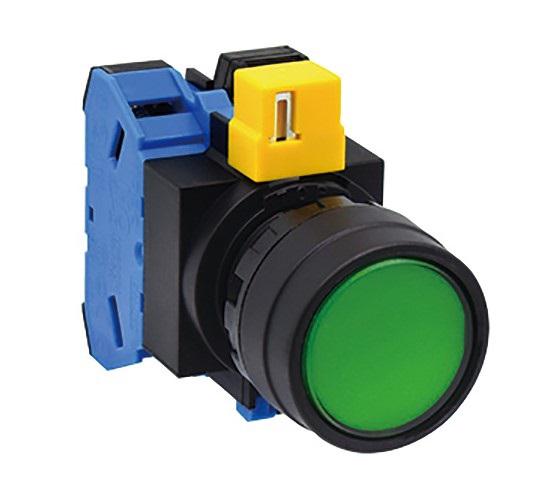Idec HW Series Series Illuminated Push Button, Momentary, Panel Mount, 22.3mm Cutout, SPST, Green LED, 24V ac/dc, IP20,