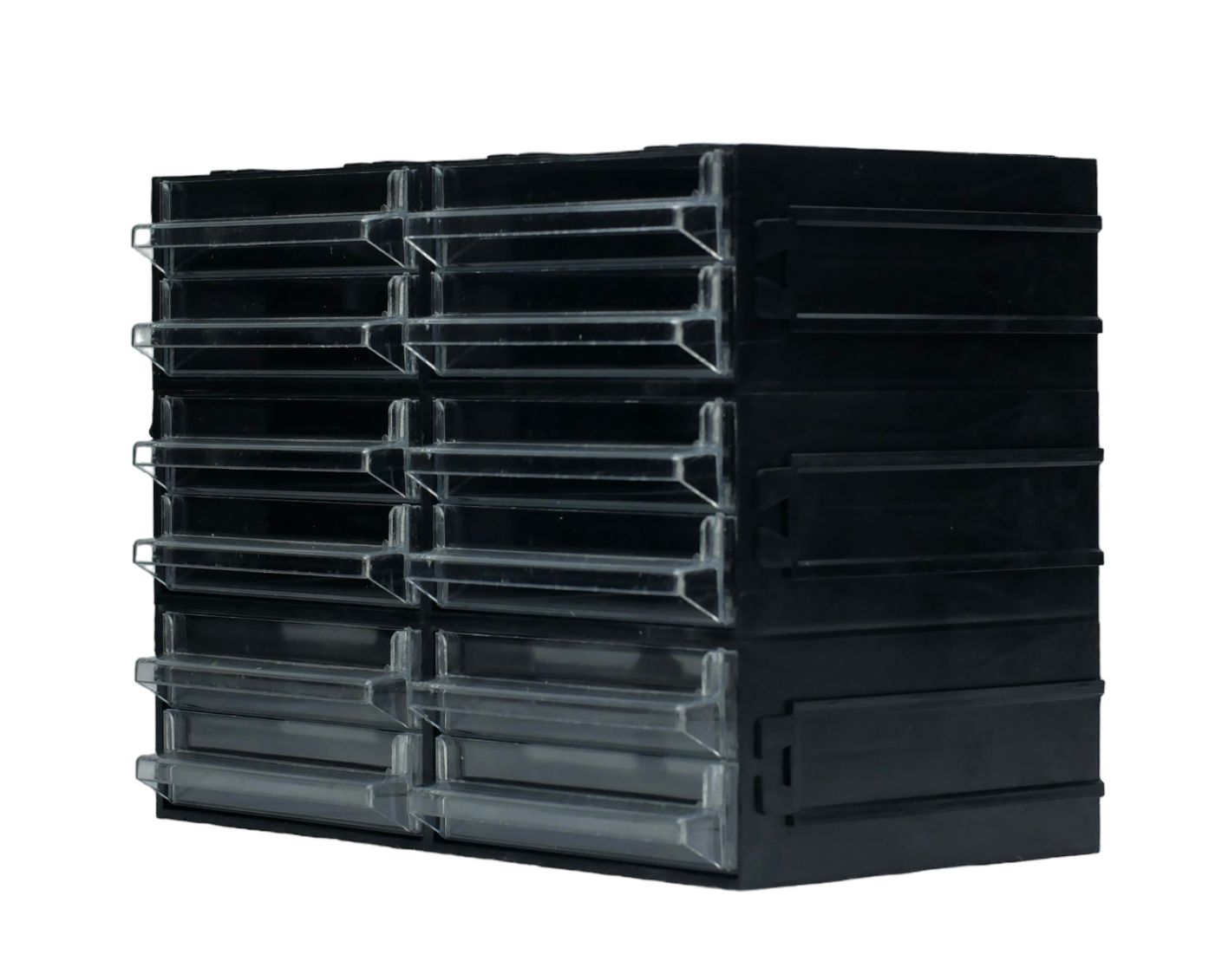 RS PRO 12 Drawer Storage Unit, Polystyrene, 169mm x 225mm x 133mm, Black, Transparent